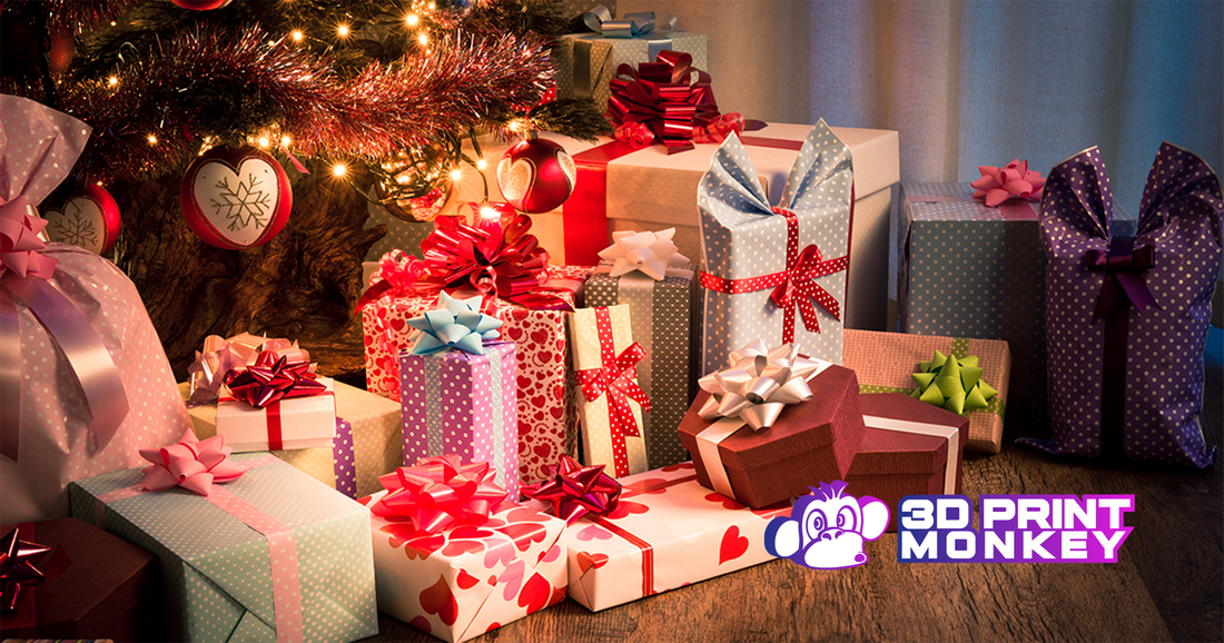 A collection of gifts placed around the bottom of a Christmas tree
